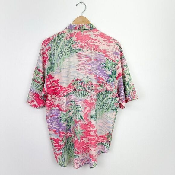 Shore Club Men’s Vintage Pink Tropical Hawaiian Tiki Short Sleeve Buttondown - Picture 2 of 8